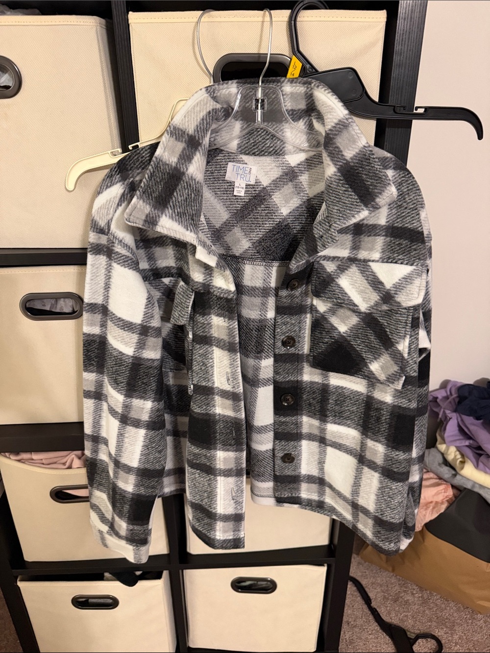 Time and Tru Black and White Plaid Button-Up Shirt Jacket